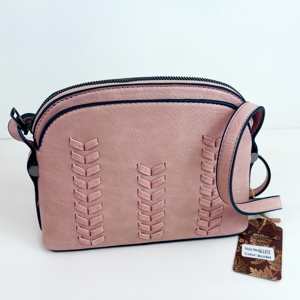 Sam & Hadley Vegan Leather Crossbody Braided Detail In Blush Color New With Tags